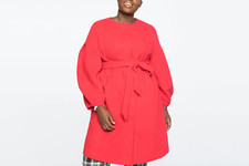 New Eloquii Collarless Cocoon Belted Coat In Holdiay Red 18 20