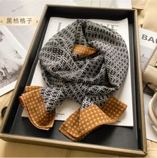 100% Mulberry Silk Oblong Scarf 140X35CM Women Shawl Print Neckerchief Gift