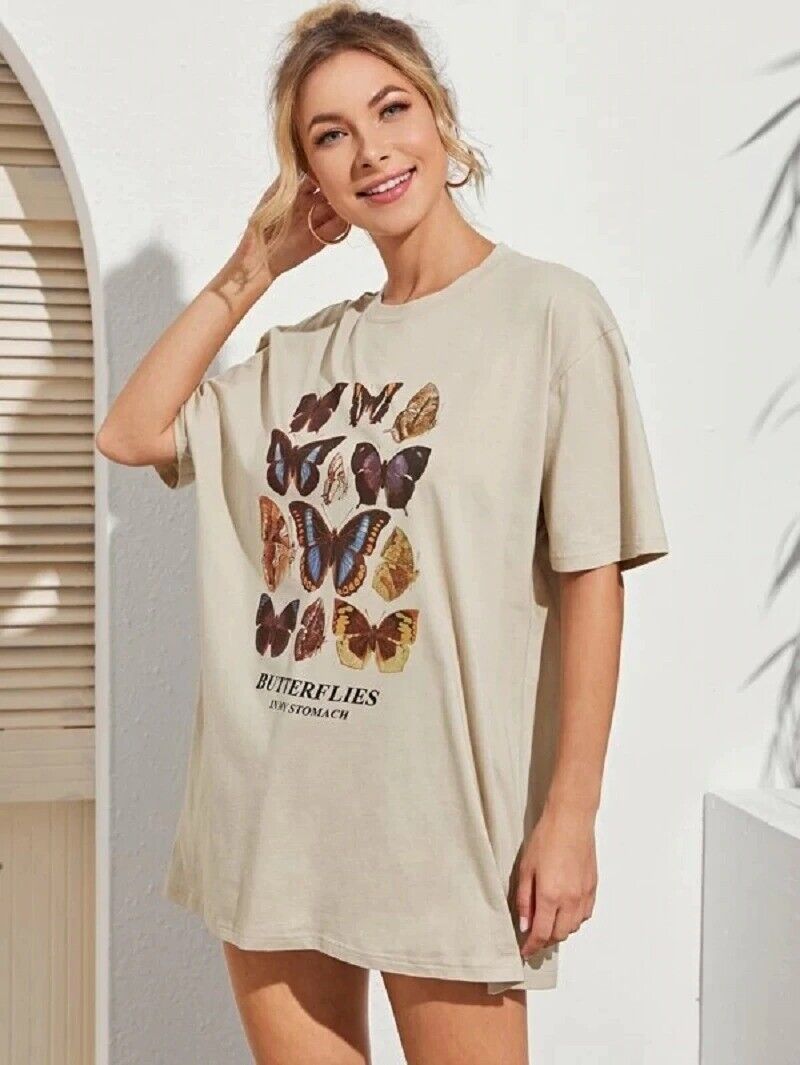 Butterflies in My Stomach Tee Summer Hippie Moth Round Neck Short