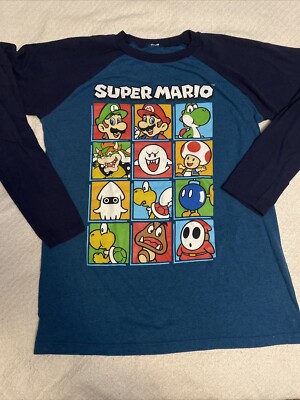 Super Mario Youth XL Long Henley Sleeves Cotton Summer Comfy