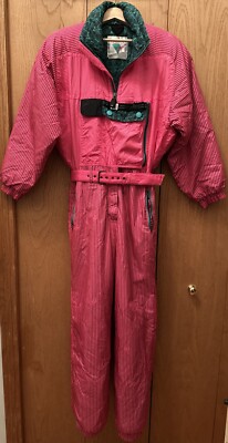 1980s Kaelin Ski Suit One Piece Snowsuit Womens 10 Solar Snow Bib Hot Pink  VTG
