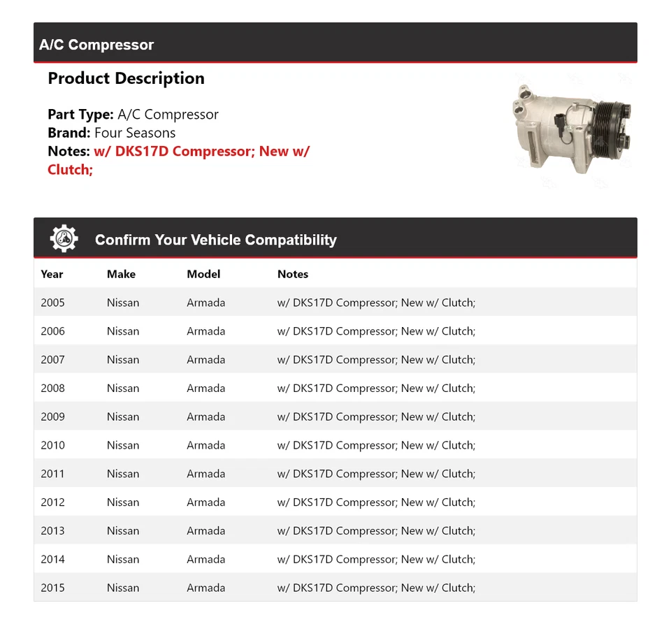 Компрессор кондиционера для Nissan Armada 2005-2015 годов выпуска 4 сезона 2006 2007 2008 2009 2010 годов выпуска - Изображение 2 из 4