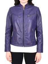 Womens Leather Motorcycle Jacket Multiple Colours Zip Front 4 Pockets Birdie NEW