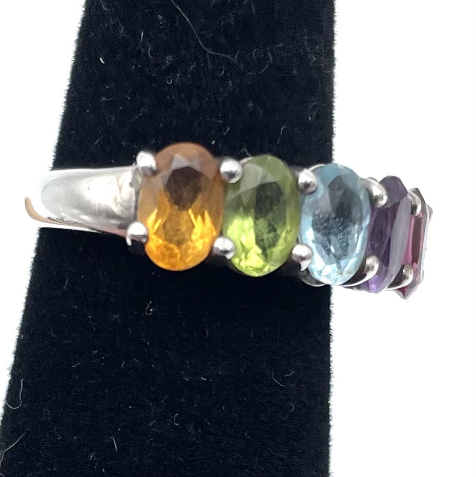 Sterling Silver Multi Gemstone Multicolor Rainbow… - image 3