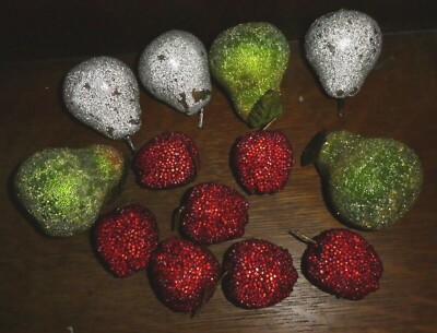 Vintage 13 Faux Fruit Sugar Beaded Glazed Pears Strawberries Lot PO7