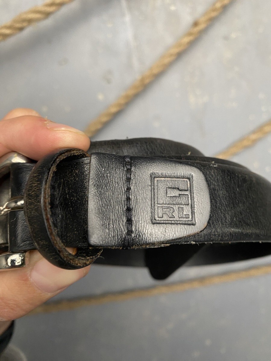 【Ralph Lauren】CHAPS 80s レザーベルト 黒 ストライプ Vintage Chaps Ralph Lauren Leather Belt Size 34/85 Mens