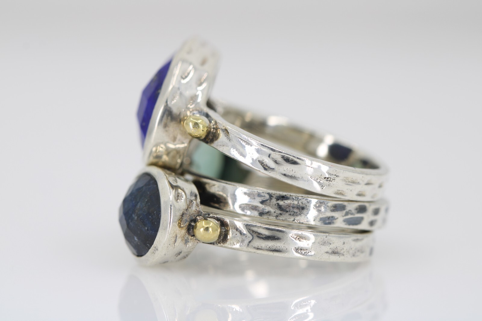 Triple Stack Sterling Silver & 14k Multi Stone Ri… - image 3