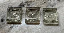 Three Vintage Matching Open Salt Cellars Clear Cut Glass Square Starburst MCM