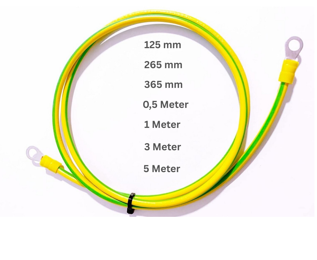 Erdungskabel Erdungsleitung Grün Gelb 6mm² mit Ringkabelschuh Öse isoliert M6