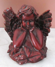 Vintage Angel Deep Red Resin Heaven Wings Statue Sculpture Figurine Cherub 4