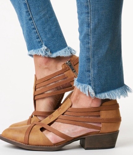 Cognac Distressed Leather Bootie Shootie Women’s 5.5 Boho Western Ankle Boot