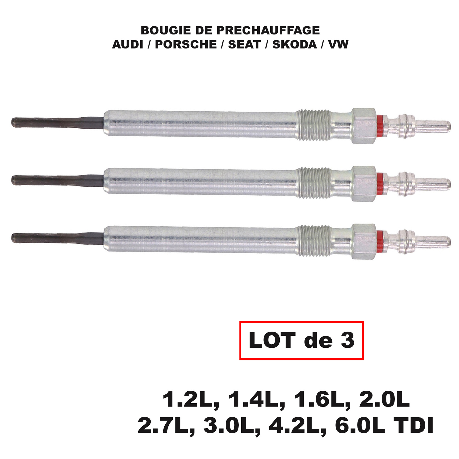 3 Bougies de préchauffage 2.0 TDI pour Amarok et Caddy