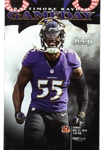 Baltimore RAVENS - GAME DAY program 2016-11-27 vs Bengals TERRELL SUGGS on cover