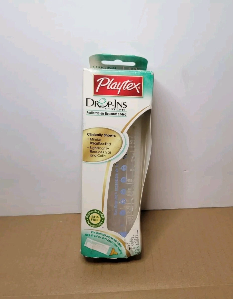 Playtex Drop-in Original Nurser Bottle Slow Flow Natural Latch Latex Nipple NEW!