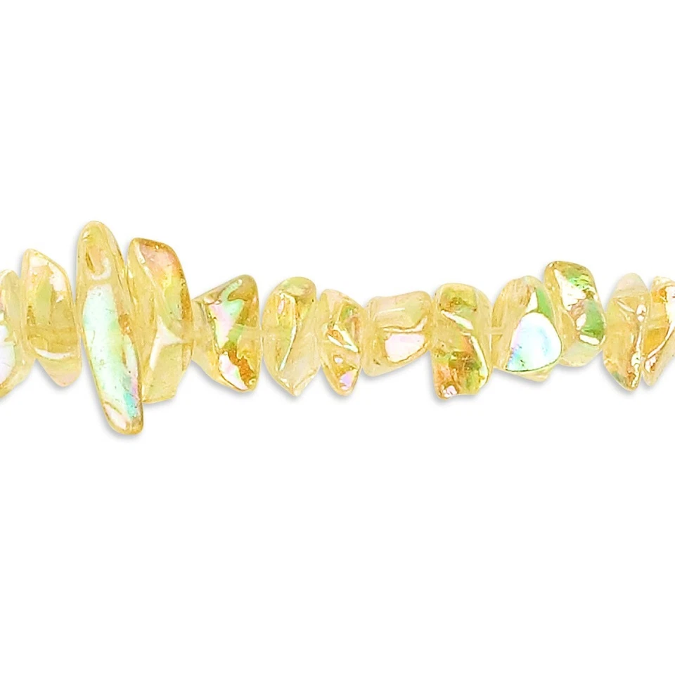 34" Std Aurora Borealis Yellow Glass 4-9mm Smooth Chip Beads w/ 0.4-0.5mm Hole - Image 2 of 4