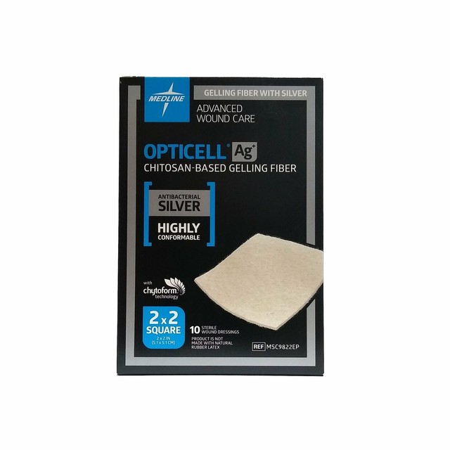 Opticell ChitosanBased Gelling Fiber Wound Care Silver 2" x 2", 1 Box