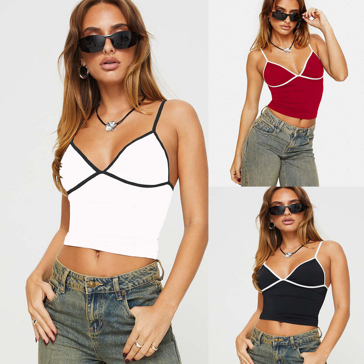 Mid-length  Sling sleeveless top  For Womens