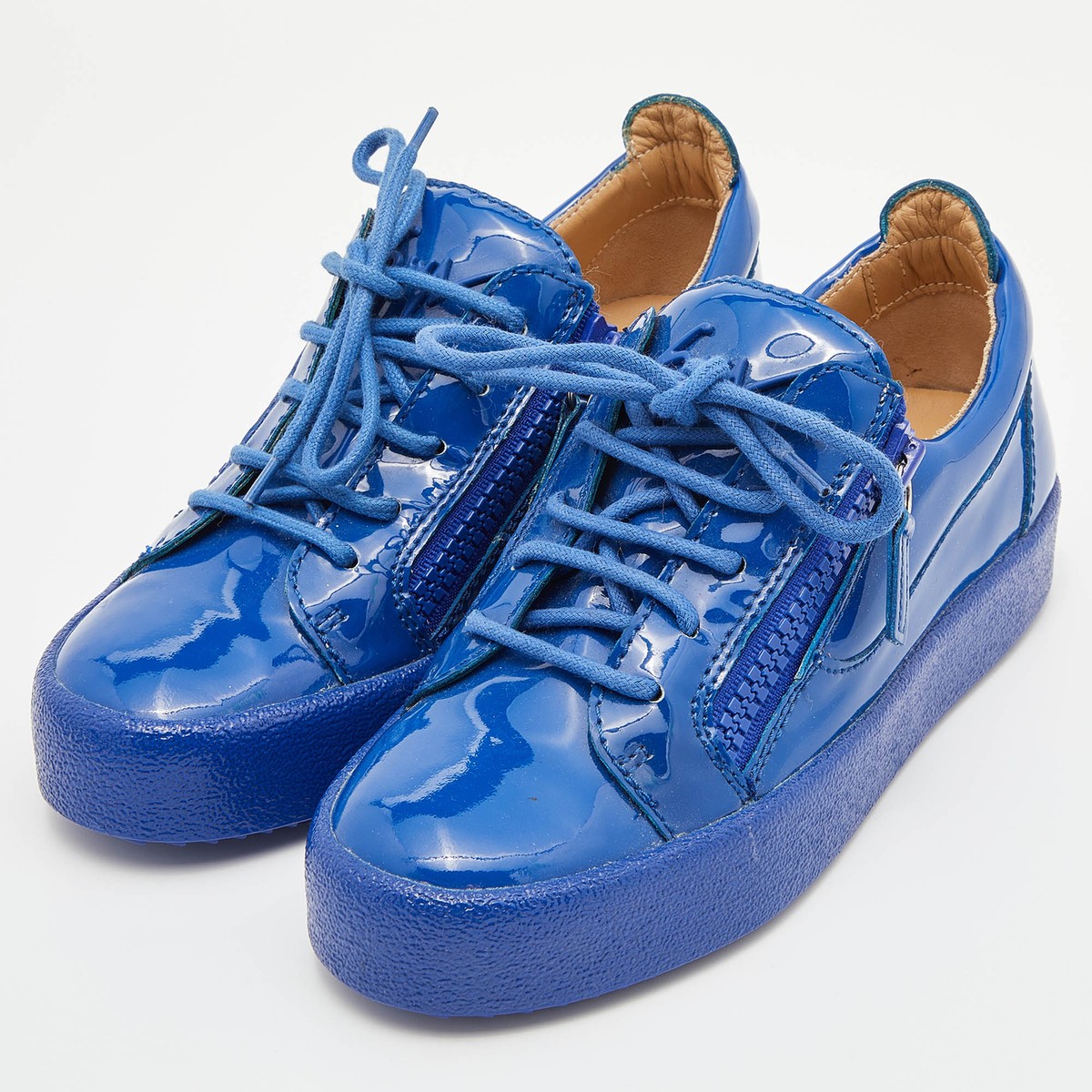 Giuseppe Zanotti Blue Patent Leather Donna Low Top Sneakers Giuseppe Zanotti Blue Patent Leather Donna Low Top Sneakers