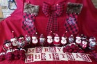 Holiday Decor~ 16 Adorable Fabric Birds & 2 Stockings & A X-Mas Sign With A Bow!