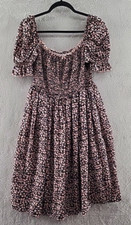 Little Mia Bella Dress Womens Size Large Black Floral Puffy Sleeves Smocking