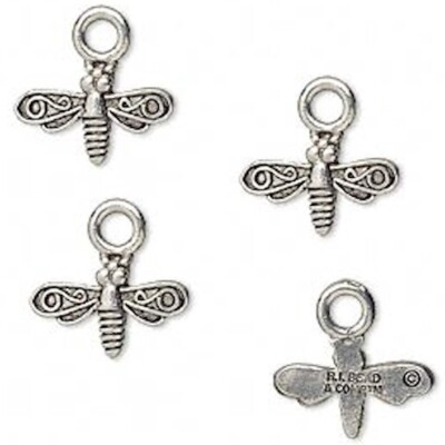 4 Antiqued Pewter Bumble Bee Charms 14x9mm Bees *