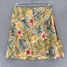 Talbots Skirt Womens 10 Vintage Green Multi Floral Short Faux Wrap Linen Blend