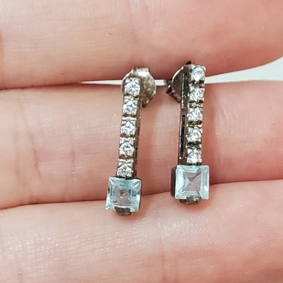 Vintage Premier Designs 925 Sterling Silber Ohrringe signiert PD klare & blaue Steine