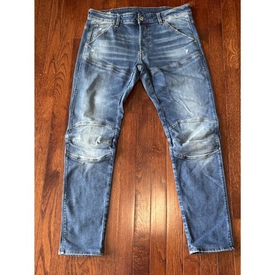 G-Star RAW 5620 3D Slim Elwood Jeans Mens 34x34 Blue Medium Wash Distressed
