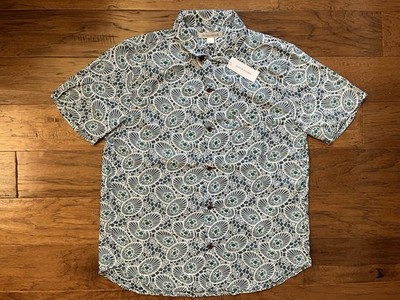NEW Outerknown Men's BBQ Short Sleeve Shirt in Waterfall Parasol - LARGE