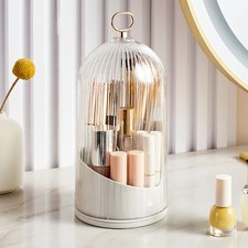 360 Rotating Makeup Brush Holder with Lid Dustproof Cosmetic Organizer Storage
