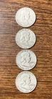 Lot Of 4 Franklin Silver Half Dollars, All different Date, Nice Circulated