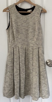 Shoshanna 8 Women s Dress Stripe Ecru Black Event Wedding Linen Cotton