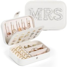 Bride Jewelry Box, MRS Travel Jewelry Box for Bride Portable White, Sliver