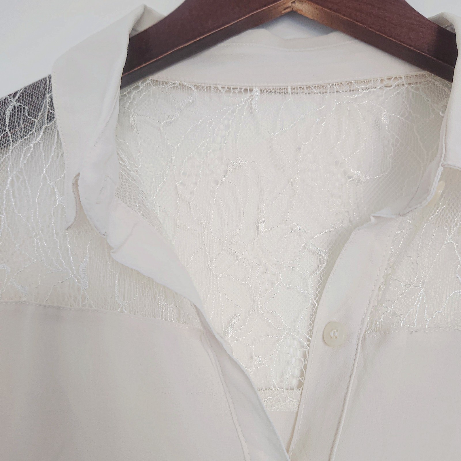 Cream off white patchwork lace insertion blouse s… - image 5