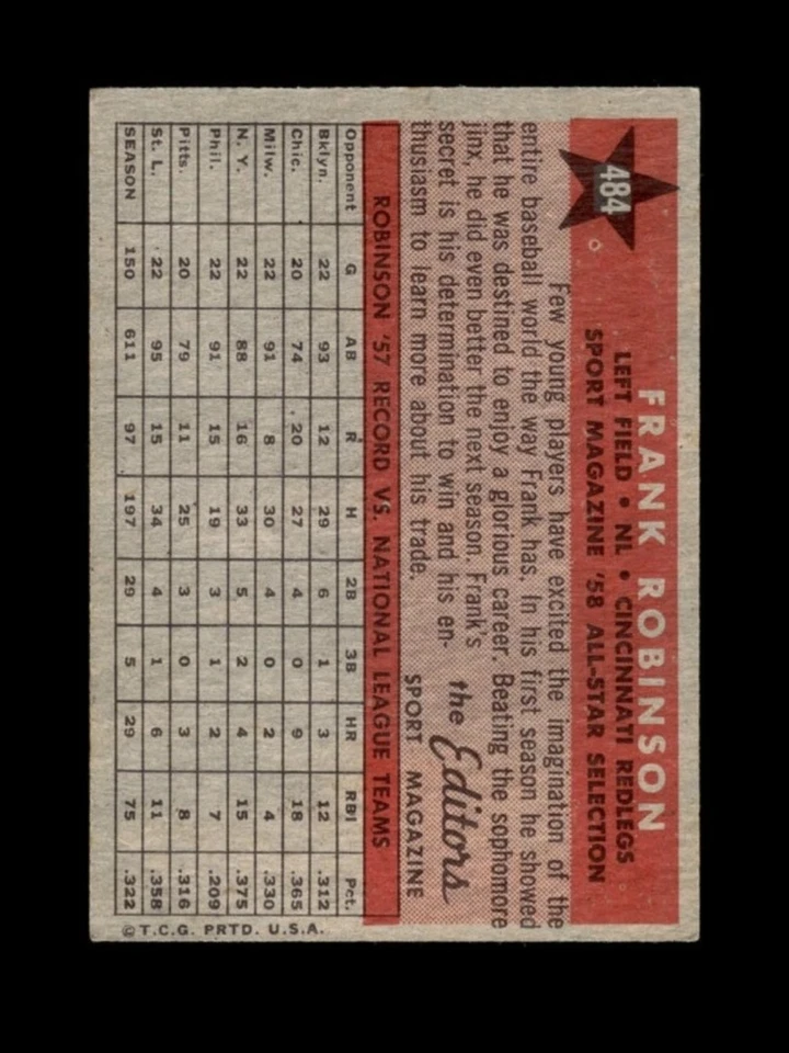 1958 Topps - Revista deportiva '58 All Star Selection Frank Robinson #484 Foto 2 de 2