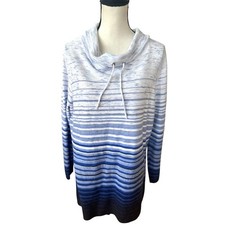 T By Talbots White Blue Ombre Textured Knit Cowl Neck Active Sweater Sweatshirt