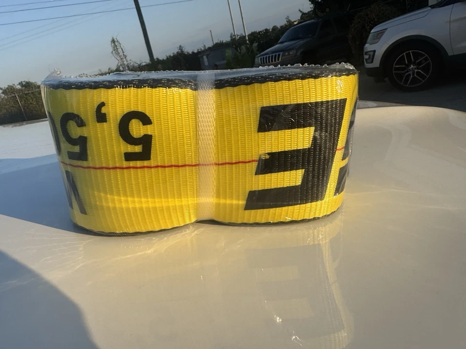 Paquete de 10 correas de cabrestante amarillas de 4" x 30' de alta resistencia con ganchos planos plataforma Foto 2 de 4