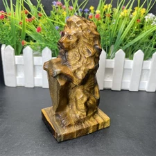 1.5LB 5.1" Natural Yellow Tiger Eye Stone Lion Quartz Crystal Carving Gift