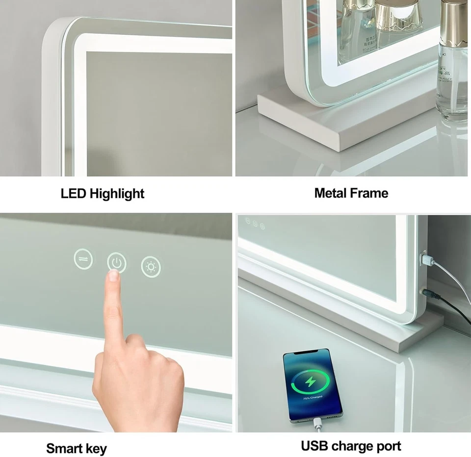 Miroir Meuble Meuble Vitre Tactile LED 55x80cm avec Port USB et Loupe 10X - Photo 3/4