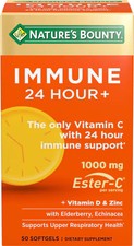 2 X Nature's Bounty Immune 24 Hour  Vitamin D  Zinc -- 1000 mg - 50 Softgels
