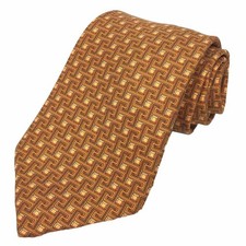 HERMES  Tie Geometric Pattern Orange 100 Silk Accessories Used