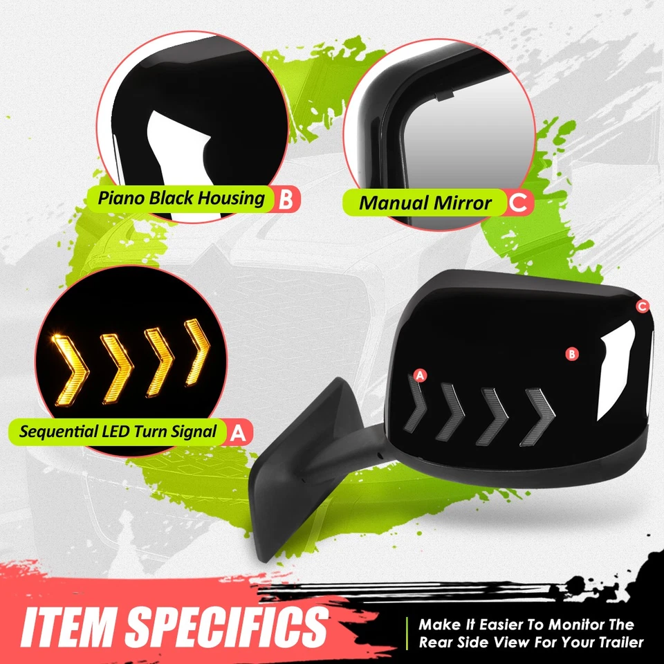 Sequential LED Arrow Pattern Side Hood Mirrors for MV607 RH613 HV LT625 18-22 - Imagem 2 de 4