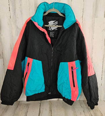 Vintage Helly Hansen Europa Jacket Womens XL Black Teal Pink Ski Coat 80s