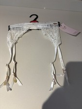New M&S Rosie Ivory Silk & French Lace Suspenders Size 18 BNWT With Diamonte’s