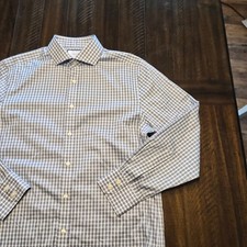 Charles Tyrwhitt Shirt Mens Size 16 33 Blue Check Non-Iron Slim Fit Cotton G677