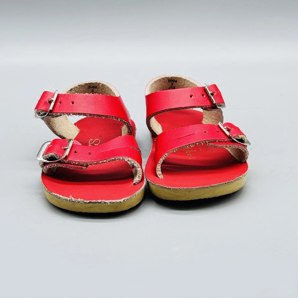 Sandalias de agua salada niño pequeño 3 cuero rojo Sun San Sea Wee hebilla correa verano niño Foto 3 de 4