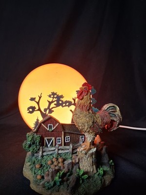 Night Light Lamp Farmyard Scene With Barn, Rooster, Full Moon 3D Vintage
