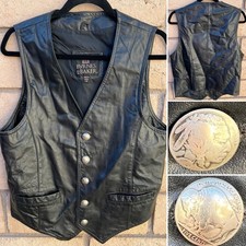 Vintage Black Leather Vest Buffalo And Indian Head Button Western Biker Size 40