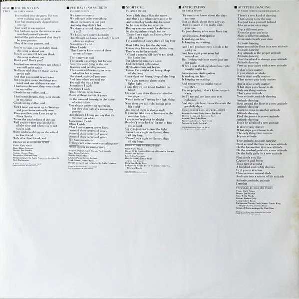 Carly Simon - The Best Of Carly Simon-1975 (VG+/[NM or M-) - "Vinyl Record" - Image 4 of 4