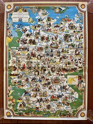 1960s Land Of Fairytales Map DEUTSCHE BAHN RAIL TRAVEL POSTER  23.25x32.75 